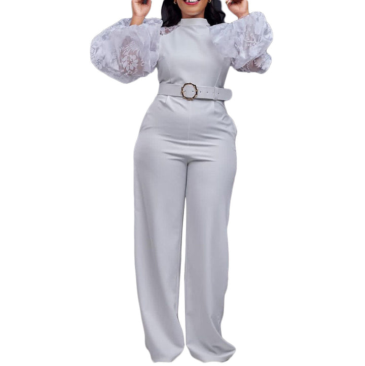 Ladies Elegant Jumpsuit with Sheer Sleeves and a Fitted Belt Lune London