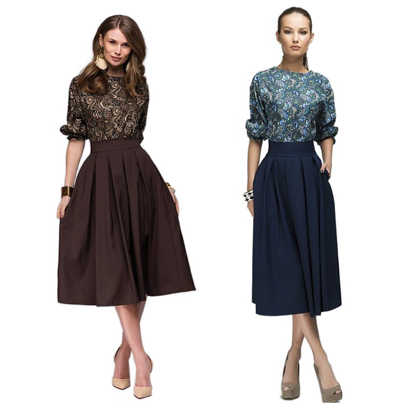 Ladies midi dress with tailored top made of jacquard and wide pleated skirt Amarae