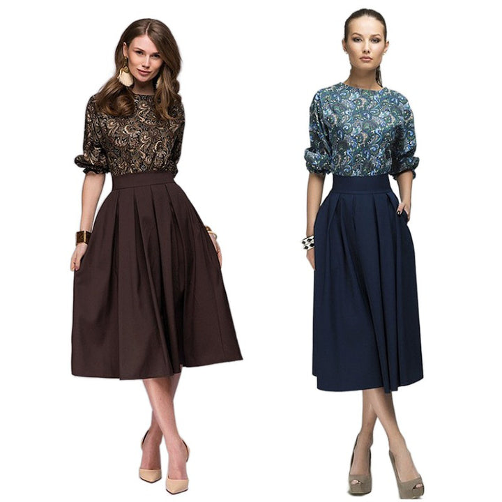 Ladies midi dress with tailored top made of jacquard and wide pleated skirt Amarae