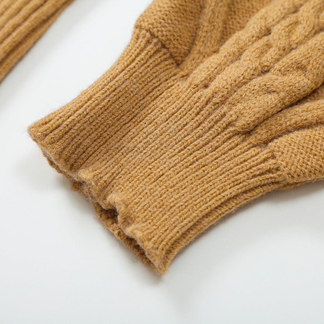 Women's Off-Shoulder Cable Knit Sweater with Wide Ribbed Cuff and Folded Collar Amarae
