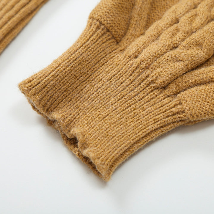 Women's Off-Shoulder Cable Knit Sweater with Wide Ribbed Cuff and Folded Collar Amarae