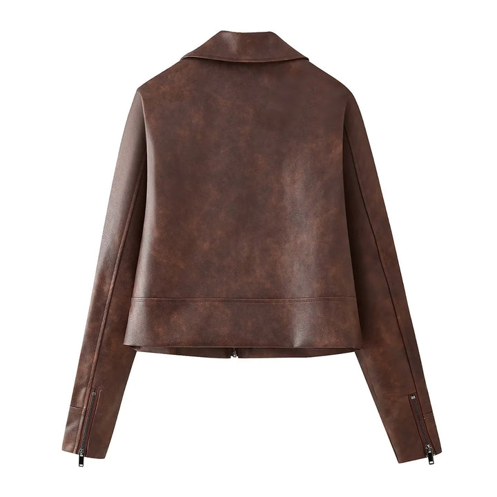 Synthetic leather jacket for women with an elegant cropped design and practical zip pockets Lune London