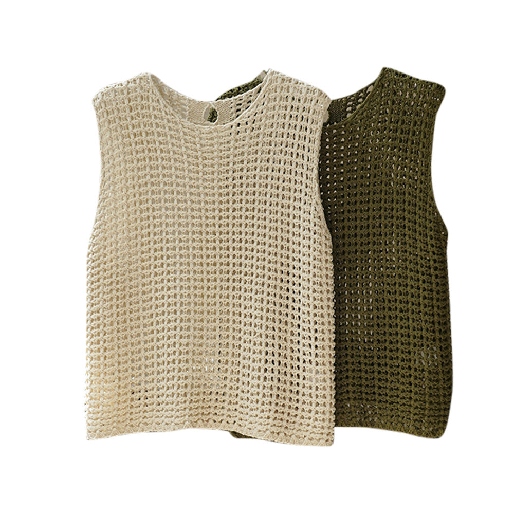 Women Crocheted Chunky Knit Vest in Layering Style made of Cotton Blend Amarae
