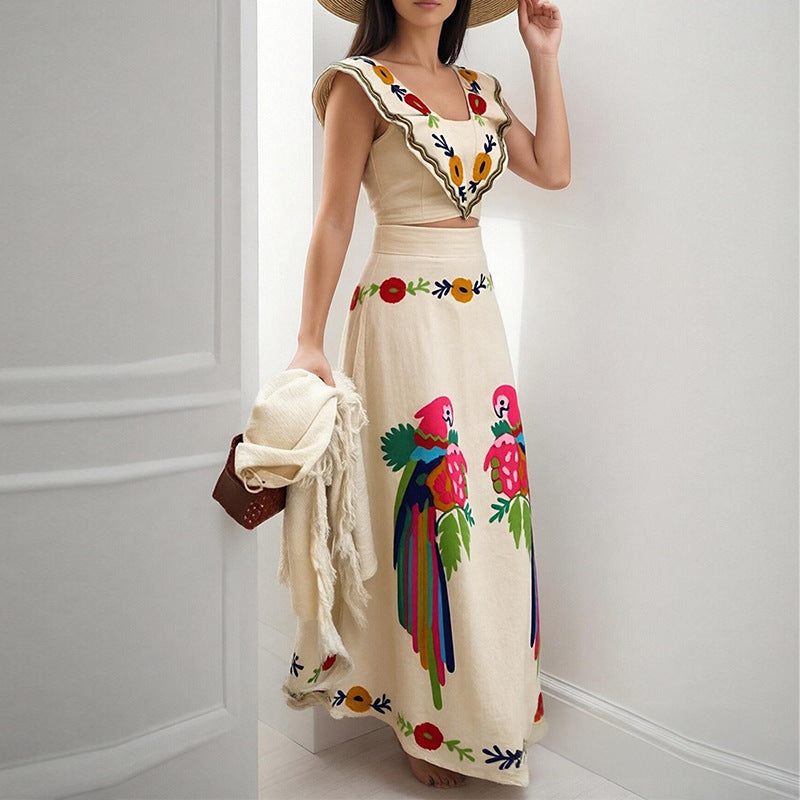 Robe Maxi Élégante pour Femmes avec Broderie Artistique et Manches Volantes Chic & Stil