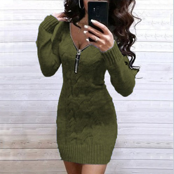 Knit dress for women with zip detail and textured pattern Lune London