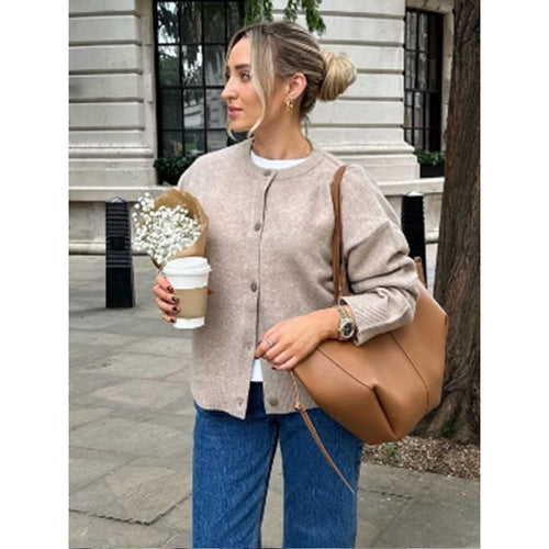 Womens knitted jacket with comfortable design featuring practical buttons Amarae