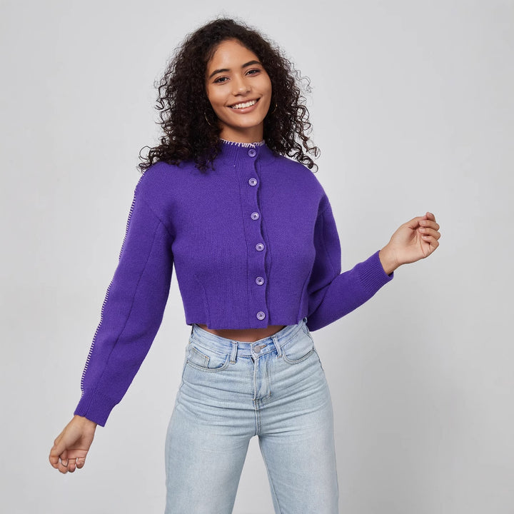 Cropped knitted jacket for women with decorative button details Lune London