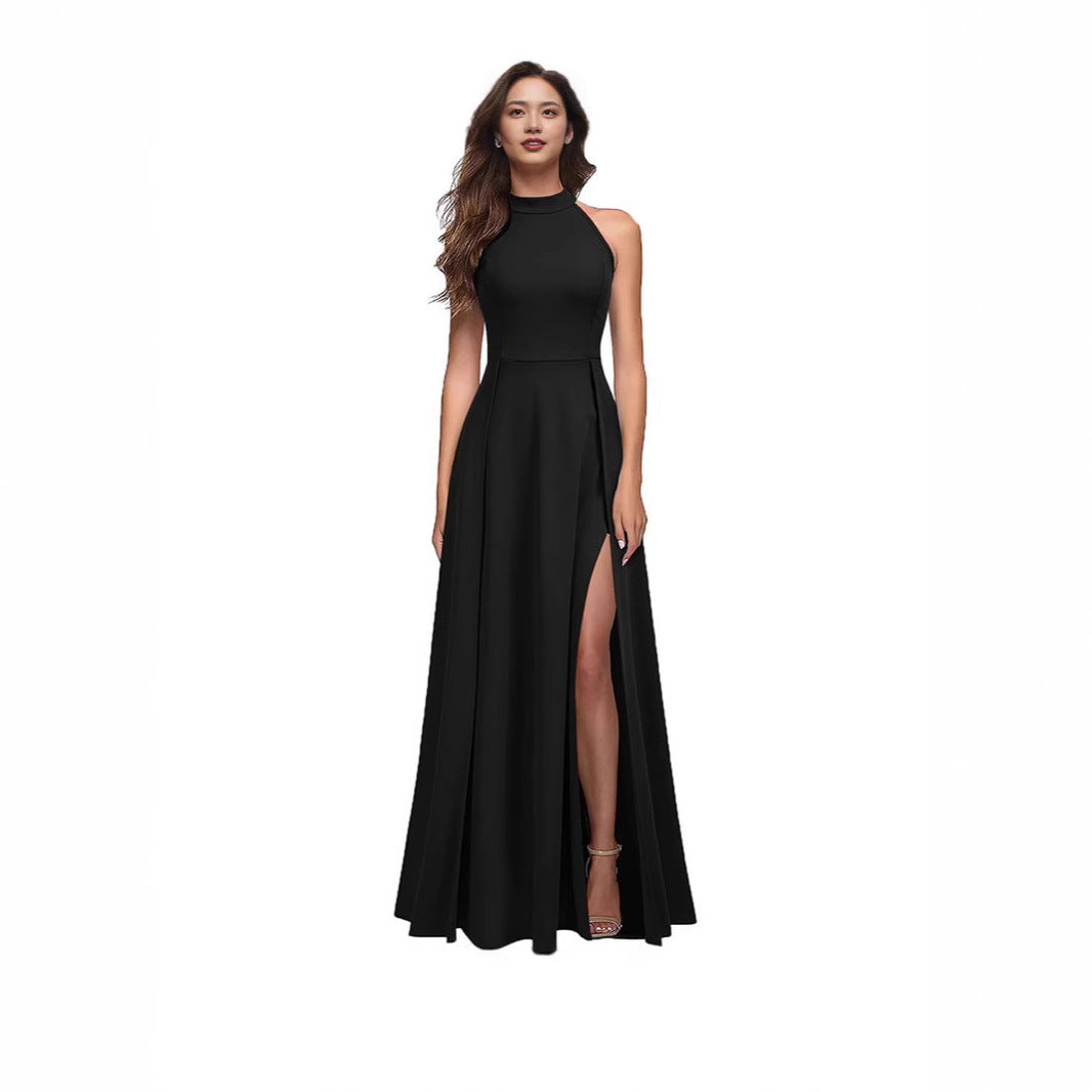 Ladies Elegant Maxi Dress with High Slit and Chic Sleeveless Design