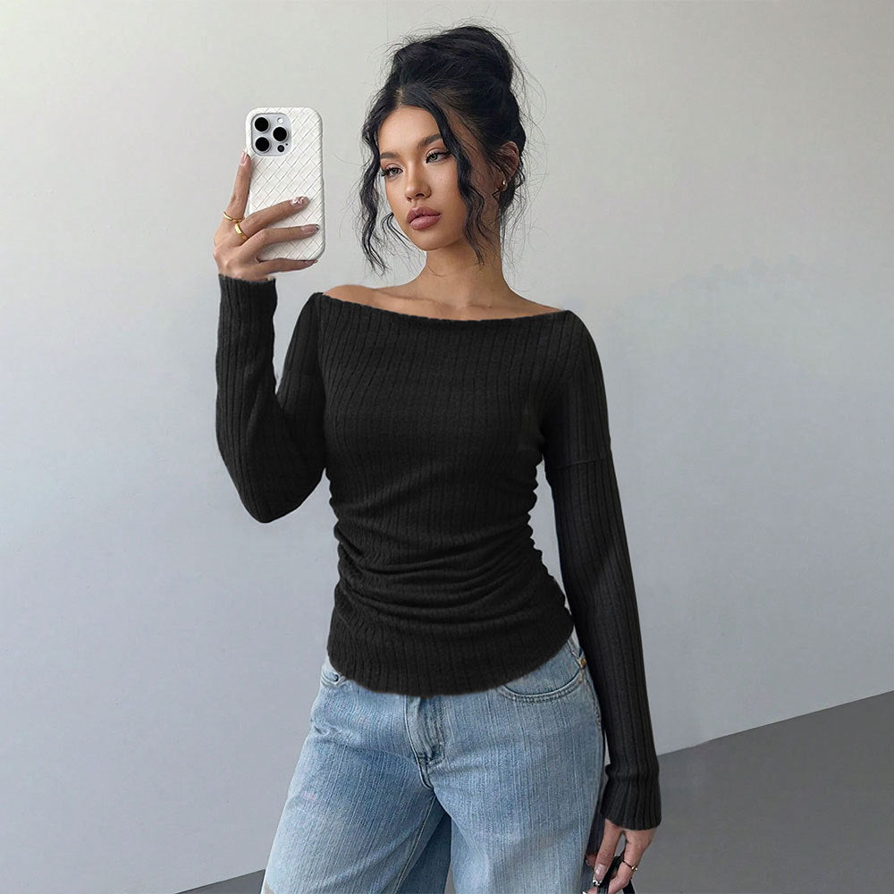 Chemise à manches longues pour femmes avec décolleté épaule dénudée et élégant effet froncé Chic & Stil