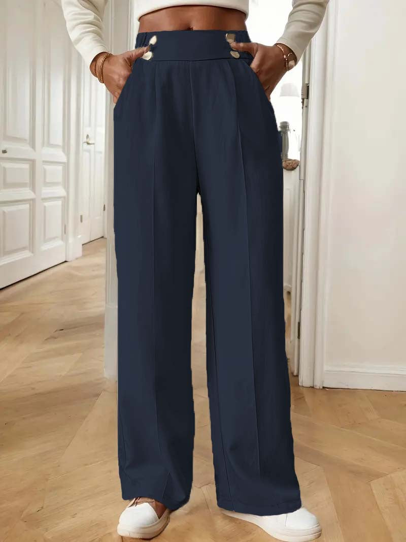 Elegant and airy high-waisted pants for women with wide legs and practical pockets Lune London