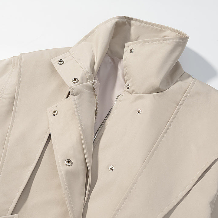 Ladies short trench coat with cape detail, stand-up collar and tie belt Amarae