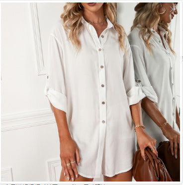 Shirt dress for women in lightweight cotton blend with button closure and long sleeves Lune London