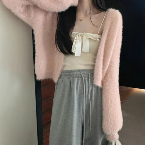 Women Plush Knit Cardigan with Loose Sleeves and Comfortable Fit Amarae