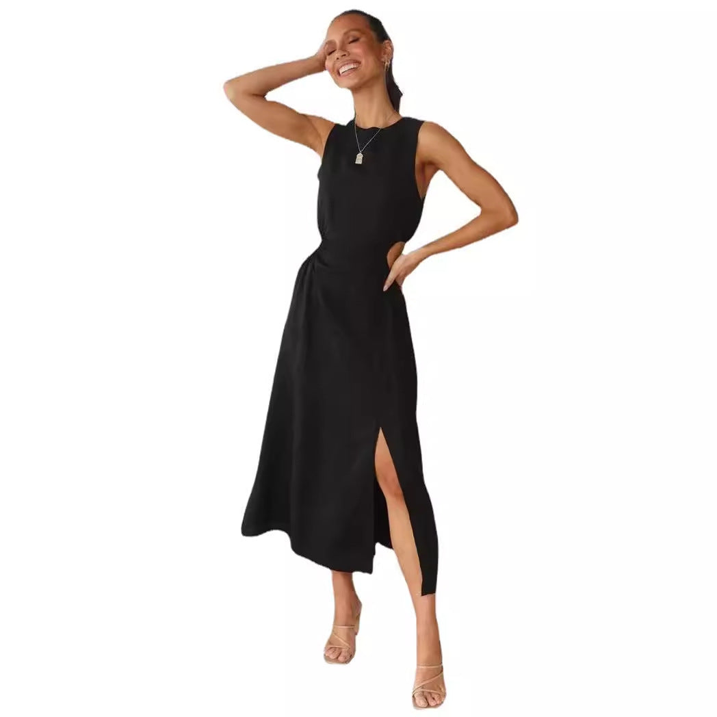 Ladies max dress with sophisticated wrap design and high slit Lune London