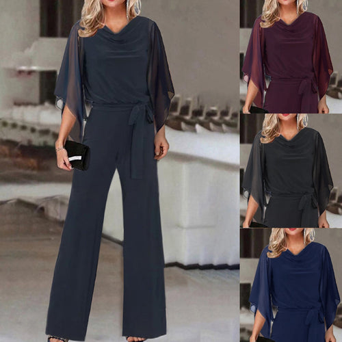 Ladies elegant wide neckline jumpsuit with draped sleeves Amarae