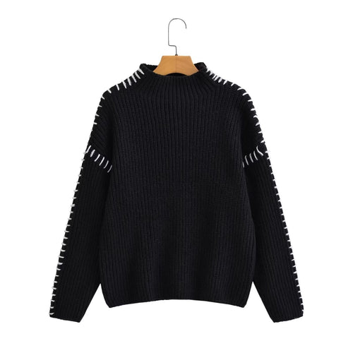 Pull en tricot épais pour femme avec col montant et accents de manches élégants Chic & Stil