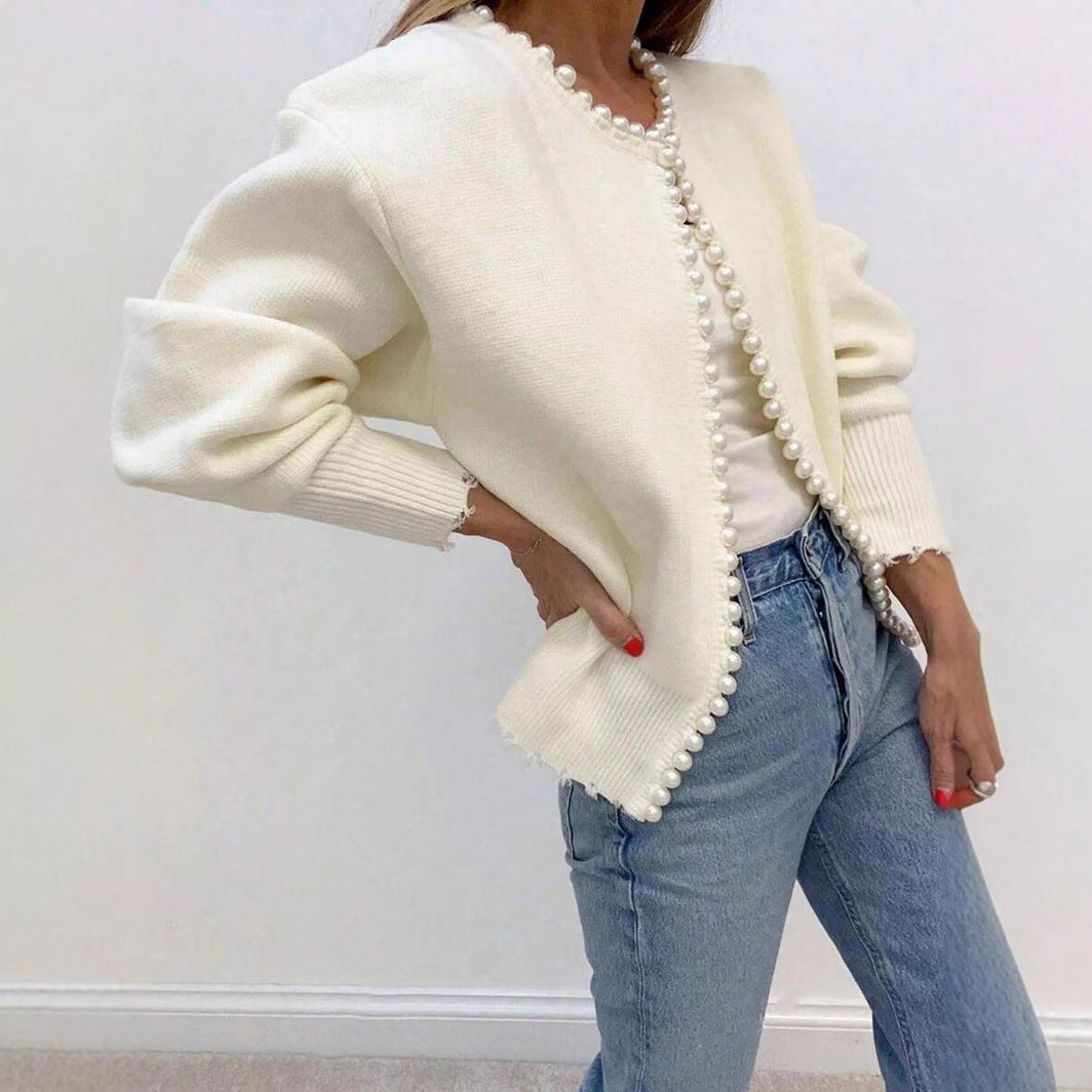 Cardigan pour femmes avec accents en perles et coupe décontractée Chic & Stil