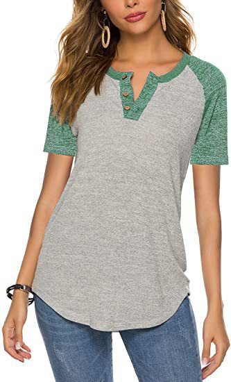 Casual short sleeve Henley T-shirt for women with button placket Lune London