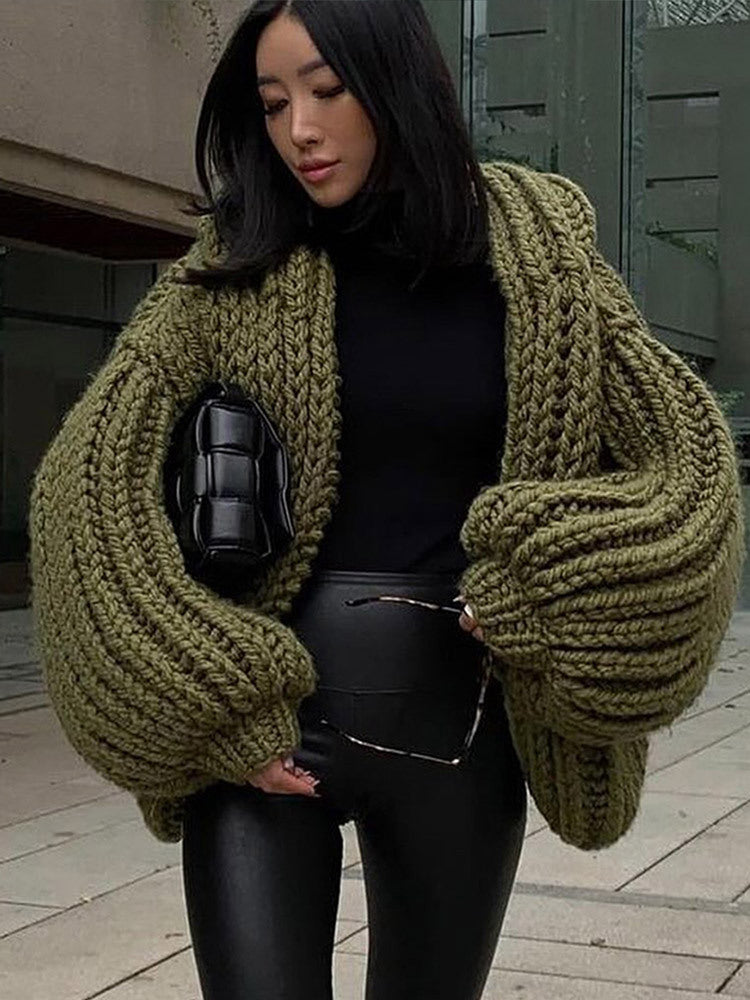 Women Oversize Chunky Knit Cardigan with Large Hood & Voluminous Sleeves Amarae