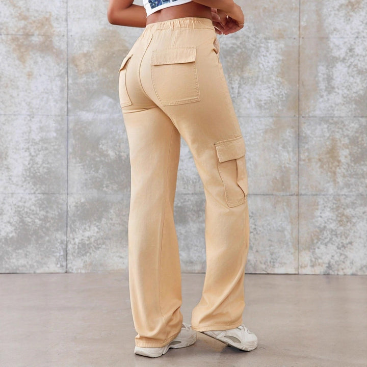 Women's High-Waisted Cargo Sweatpants with Wide Legs and Patch Pockets Amarae