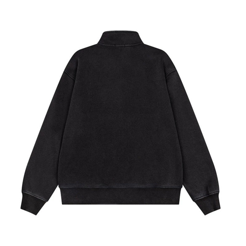 Men's Military-Inspired Sweat Jacket with Stand-Up Collar and Decorative Button Plackets Amarae