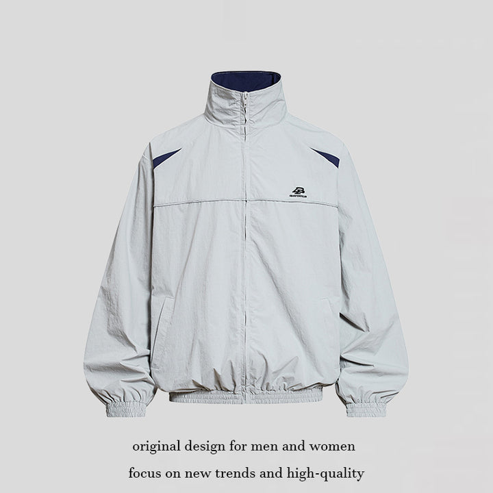 Men's Lightweight Windbreaker Jacket with Stand Collar, Elastic Hem and Relaxed Fit Amarae