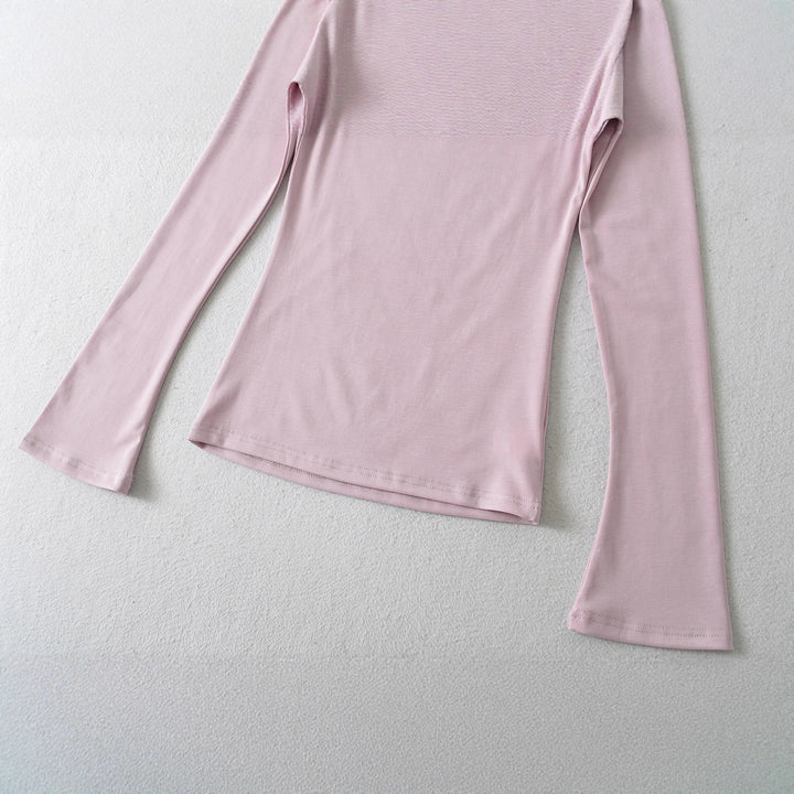 Women's fitted long-sleeve top with wide shawl collar and trumpet sleeves Amarae