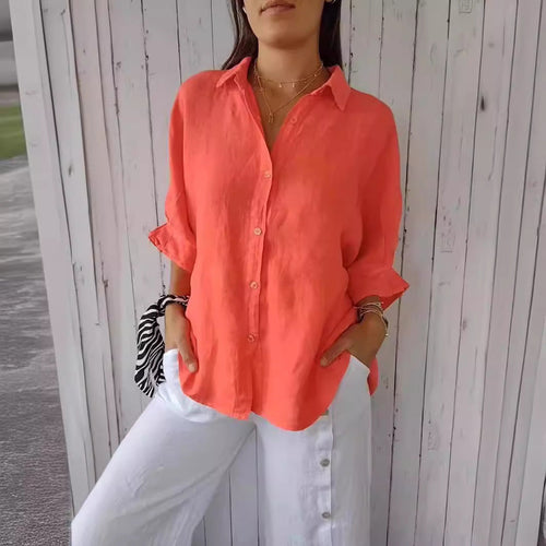 Women Casual Linen Blouse with Loose Fit and Button Placket Amarae