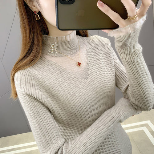 Elegant knitted sweater for women with transparent inserts and button details Amarae
