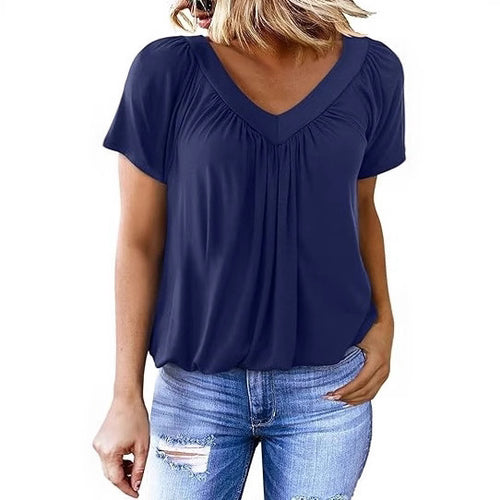 Amarae Women's Pleated V Neck Casual Top