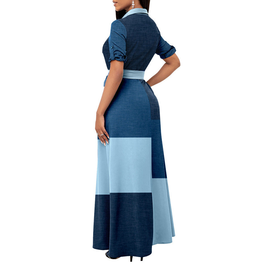 Maxi dress for women with button placket and tie belt Lune London