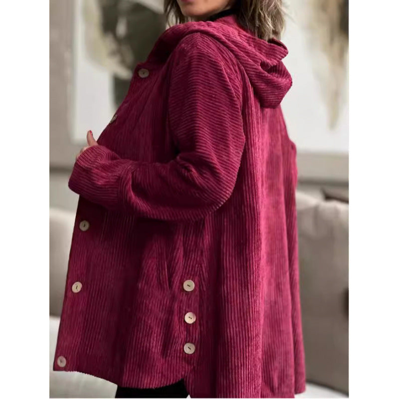 Ladies cozy hooded jacket in fine ribbed fabric Lune London