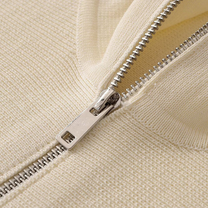 Women’s structure knit A-line cardigan with zip and stand-up collar Amarae