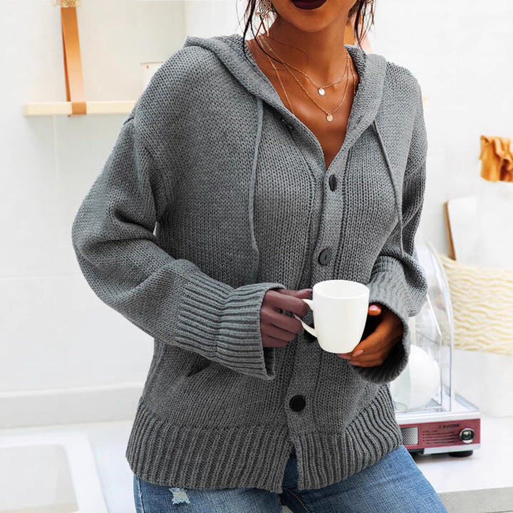 Cardigan en tricot épais pour femmes avec capuche et détails de boutons Chic & Stil