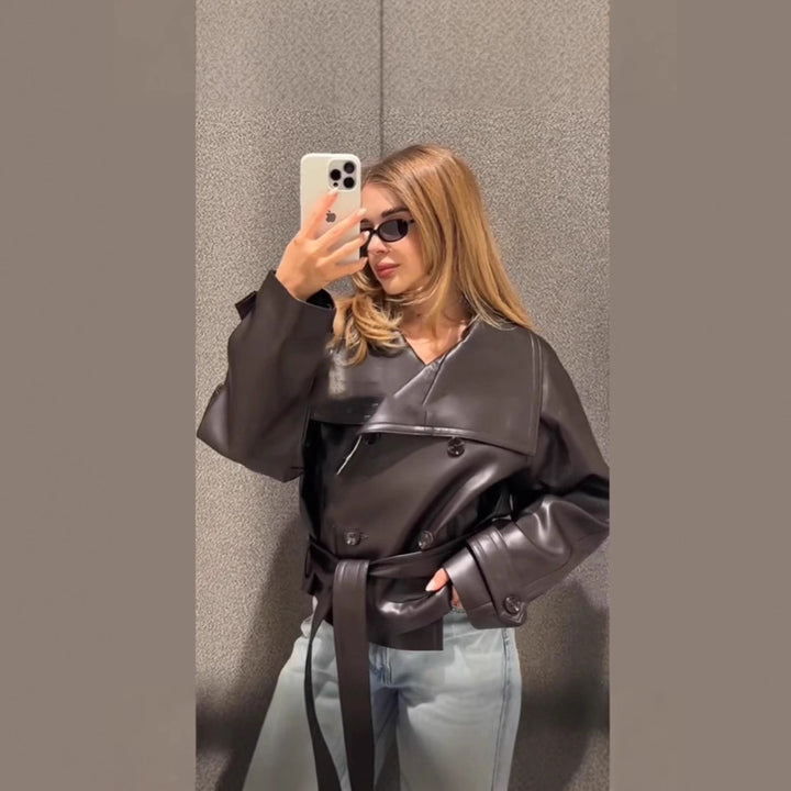 Ladies trendy leather jacket with elegant design chic and style