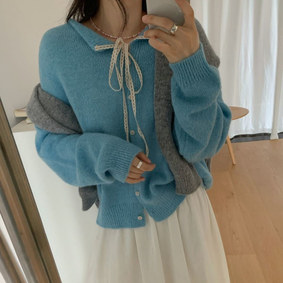 Casual knitted cardigan for women with drawstring and fine texture Lune London