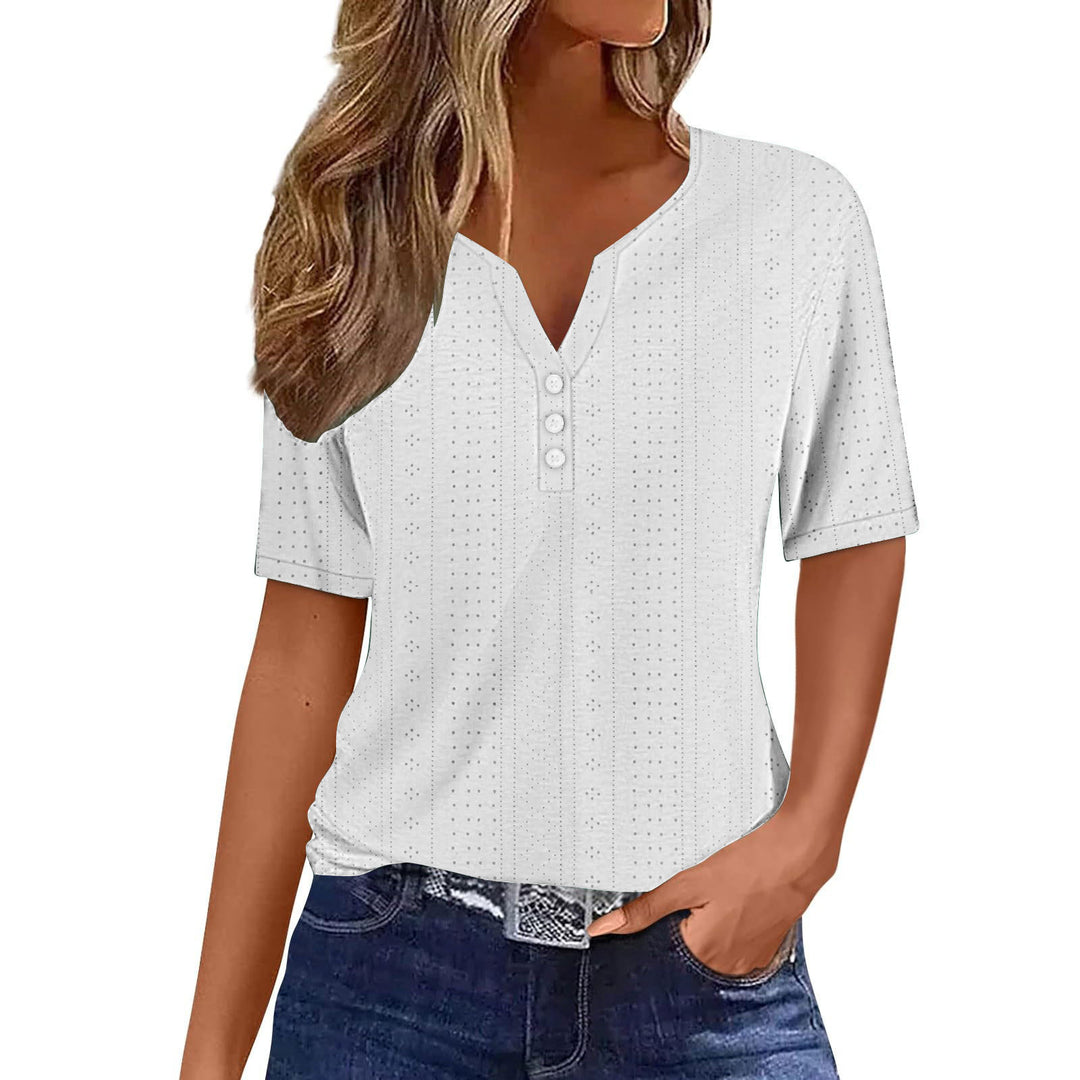 Short sleeve shirt for women with button details and fine plunging mesh structure Lune London