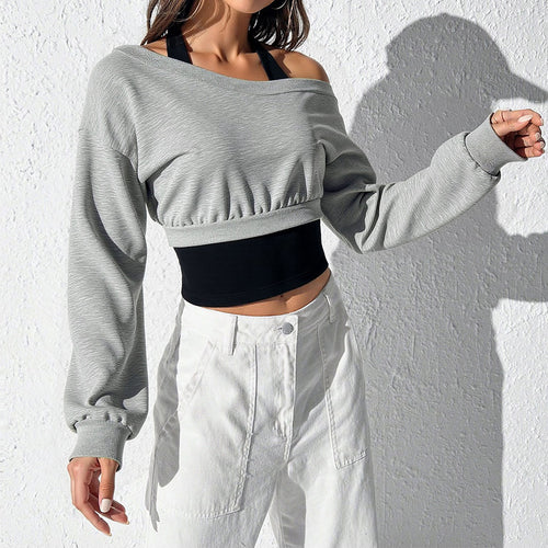 Sweat-shirt court pour femme avec épaule dégagée et taille élastique Chic & Stil