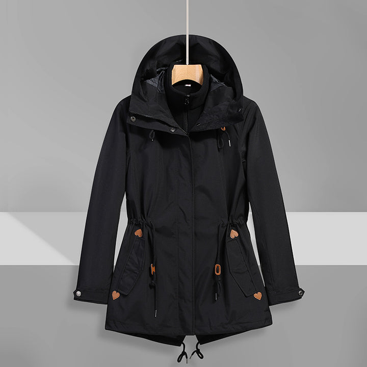 Women's waterproof transition jacket with adjustable hood system and practical pockets Lune London