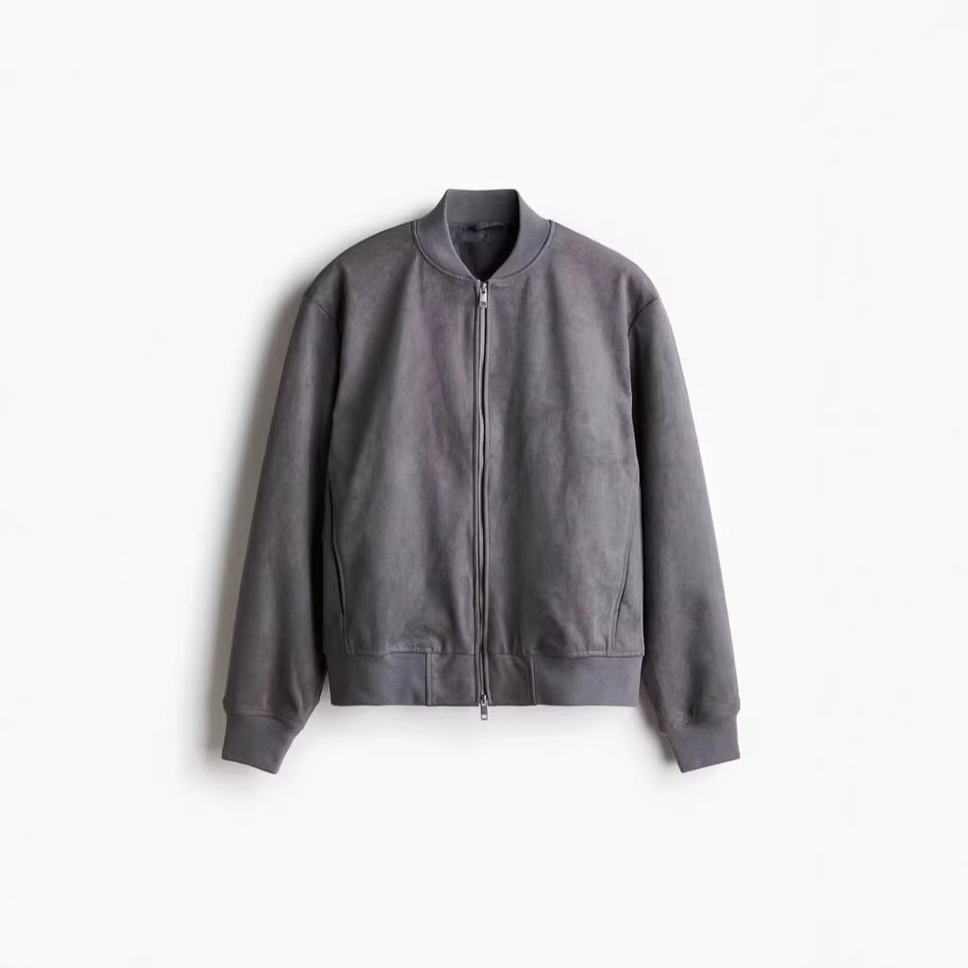 Men's Short Cut Velvet Velour Bomber Jacket with Clean Design and Ribbed Cuffs Amarae