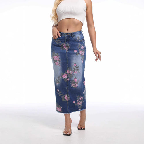 Maxi skirt for women with floral appliqués Amarae