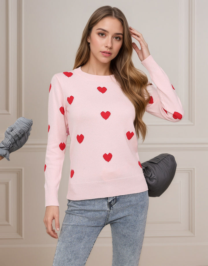 Pull en tricot pour dames avec motif cœur et texture fine Chic & Stil