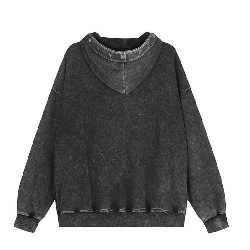Women Oversize Zip Hoodie with Vintage Wash and Pyramid Studs Amarae