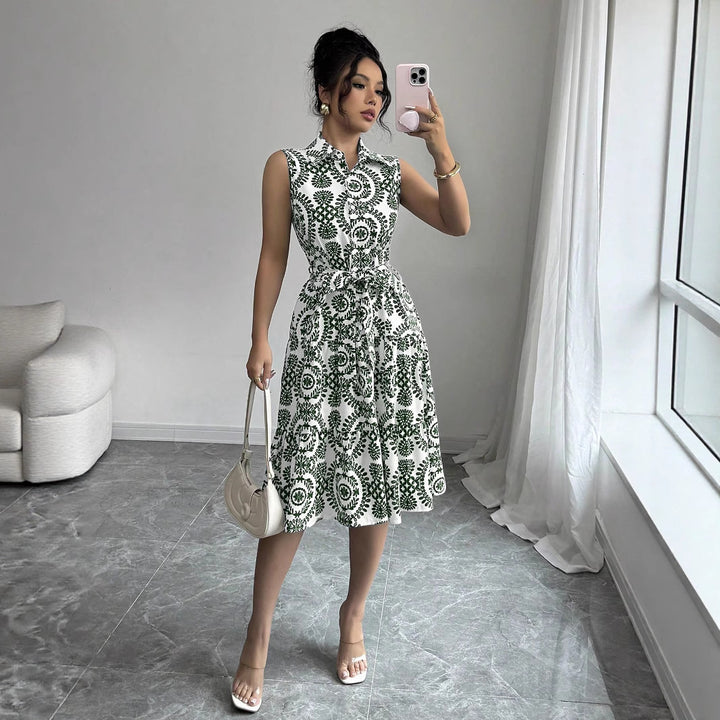 A-line sleeveless dress for women with chic and stylish waist belt