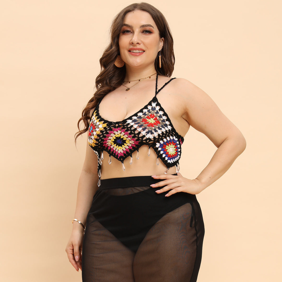 Crochet bralette for women with colorful bead accents Lune London