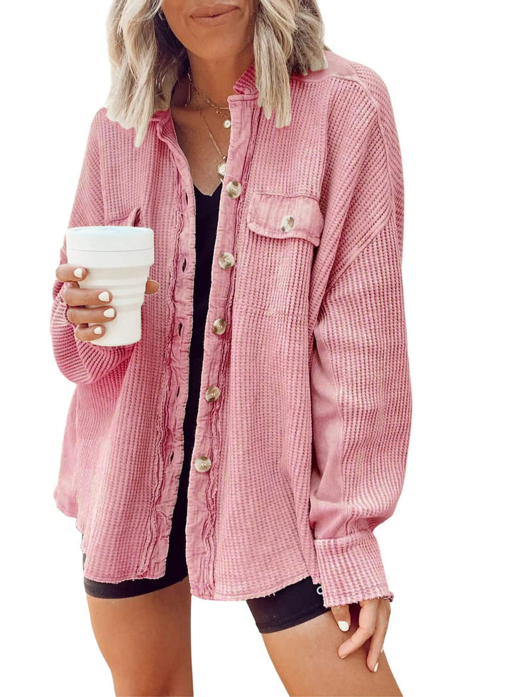 Ladies oversized waffle structure shirt jacket Amarae