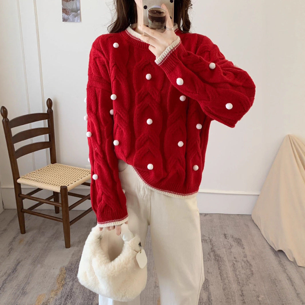 Pull surdimensionné en tricot épais pour femmes avec un motif en câble décontracté et des appliqués ludiques Chic & Stil