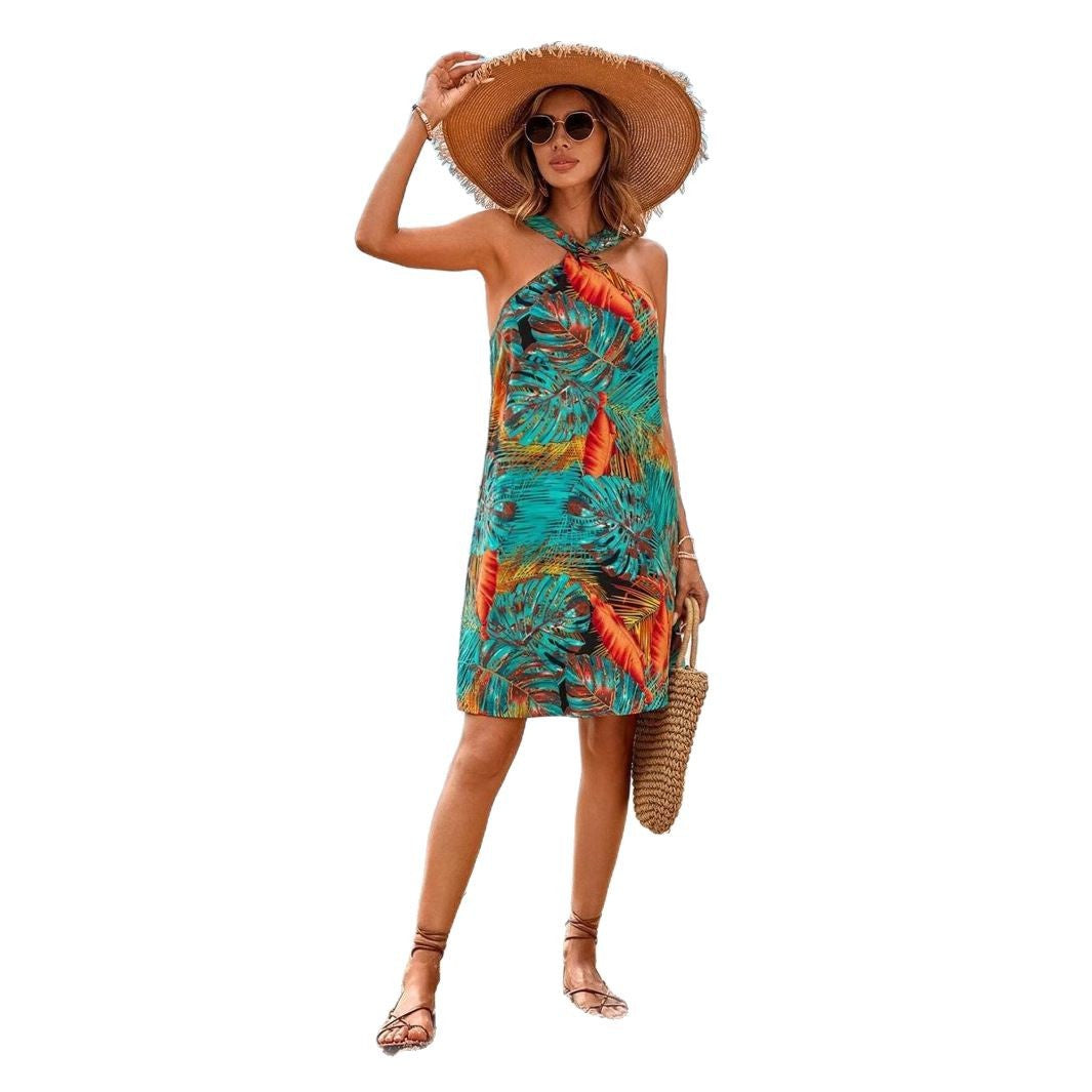 Ladies Tropical Print Neck Dress Lune London
