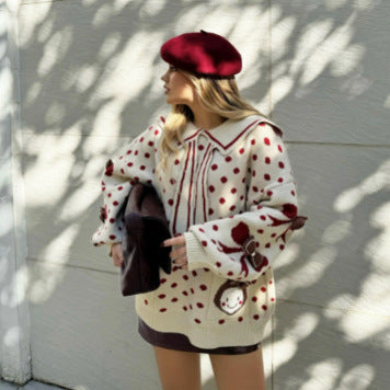 Chunky knit sweater for women with a unique neckline and chic feminine details