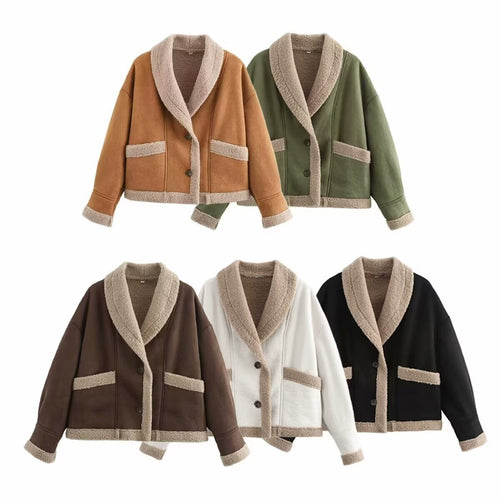 Women Outerwear Casual Fit Style Jacket with Warm Faux Fur Lining Amarae